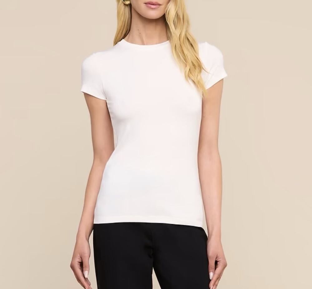 L'AGENCE Ressi White Crew Neck Stretch Jersey Fitted T-Shirt Tee Size Medium